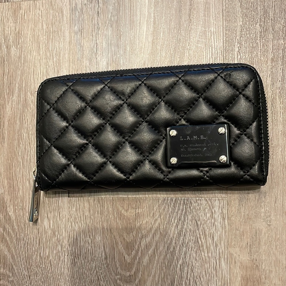 L.A.M.B. Quilted Black Leather Zip Wallet